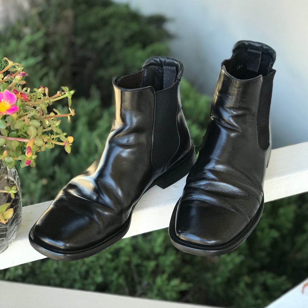 Sold- Prada Black Leather Square Toe Chelsea Boots - Picture 2 of 8